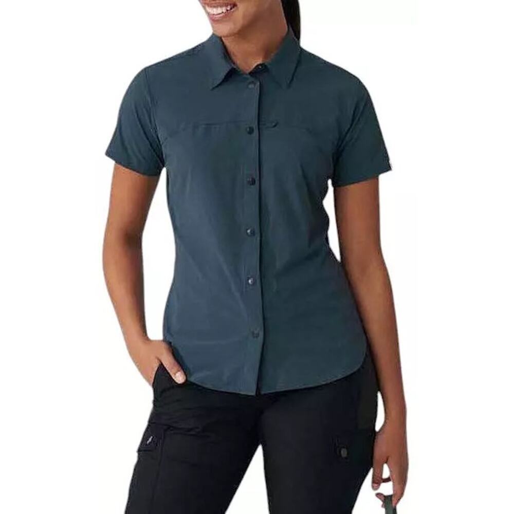 FJallraven Slim Fit High Coast Stretch Short Sleeve Button Up Shirt Blue Medium